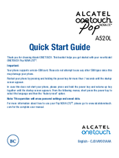Alcatel onetouch Pop A520L Nova LTE Quick Start Manual