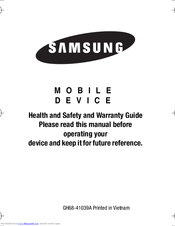 Samsung GH68-41039A Health And Safety And Warranty Manual