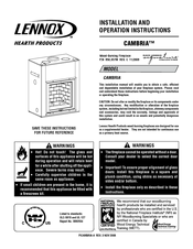 Lennox Hearth Products CAMBRIA Installation And Operation Instructions Manual