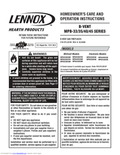 Lennox Hearth Products MPB4540CNE Homeowner's Care And Operation Instructions Manual