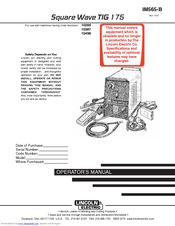 Lincoln Electric Square Wave TIG 175 10265 Operator's Manual