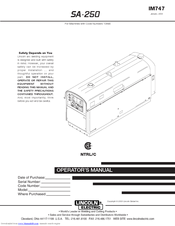 Lincoln Electric SHIELD-ARC SA-250 Operator's Manual