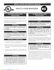Lochinvar SPACE SAVER BOOSTER Installation And Service Manual