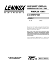 Lennox Hearth Products FP-43 Homeowner's Care And Operation Instructions Manual