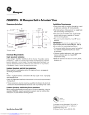 GE Monogram ZSC2001FSS Dimension Manual