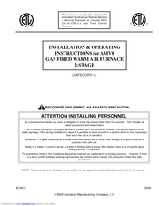 Goodman AMV8 Installation And Operating Instructions Manual