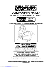 Central Pneumatic 92917 Assembly And Operating Instructions Manual