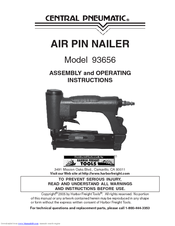 Central Pneumatic 93656 Assembly And Operating Instructions Manual