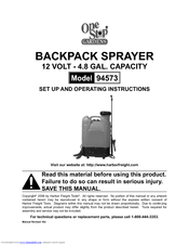 One Stop Gardens BACKPACK SPRAYER 94573 Set Up And Operating Instructions Manual