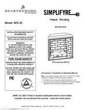 Hearth And Home Technologies Simplifyre SFE-35 Homeowner's Installation & Operating Manual