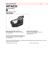 Hitachi VME-220A - Camcorder Instruction Manual