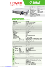 Hitachi CP-S225WT Specification Sheet
