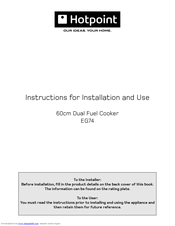 Hotpoint EG74 Instructions For Installation And Use Manual