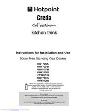 Hotpoint HW170GIK Instructions For Installation And Use Manual