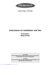 Hotpoint BFV62 Instructions For Installation And Use Manual