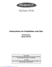 Hotpoint BFV68 Instructions For Installation And Use Manual