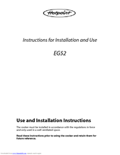 Hotpoint EG52 Instructions For Installation And Use Manual