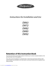 Hotpoint EW92 Instructions For Installation And Use Manual