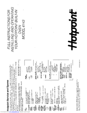 Hotpoint 6143 Installation And Operating Instrictions