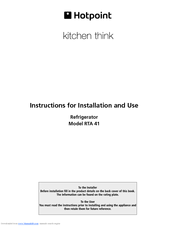 Hotpoint RTA 41 Instructions For Installation And Use Manual