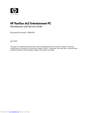 HP Dv3-2150us - Pavilion Entertainment - Core 2 Duo 2.1 GHz Maintenance And Service Manual