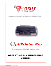 Verity Systems OptiPrinter PRO OptiPrinter PRO CD/DVD Operating & Maintenance Manual