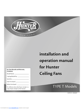 Hunter 42749-01 Installation And Operation Manual