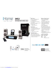iHome iH52 Specification Sheet