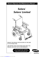 Invacare Solara Owner's Operator And Maintenance Manual