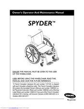 Invacare Spyder 60106X144 Operator And  Maintenance Manual