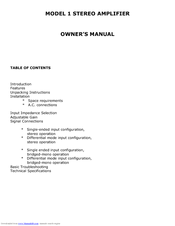 Jeff Rowland 1 Owner's Manual