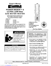 Kenmore Power miser 9 Ultra low Nox gas water heater 153.330960 Owner's Manual