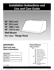 KitchenAid Pro Line Pro LineTM Range Hood Installation And Use Instructions Manual