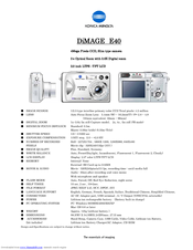 Konica Minolta DiMAGE E40 Specification Sheet