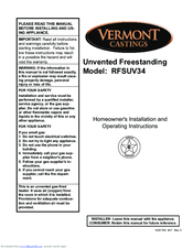 Vermont Castings RFSUV34 Homeowner's Installation And Operating Instructions Manual