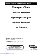 Invacare Invacare Transport Owner's Operator And Maintenance Manual