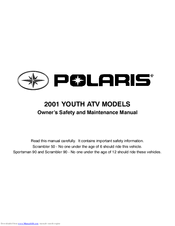 Polaris YOUTH ATV 2001 Owner's Safety And Maintenance Manual