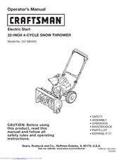 Craftsman 22-INCH 4-CYCLE SNOW THROWER 247.885550 Operator's Manual