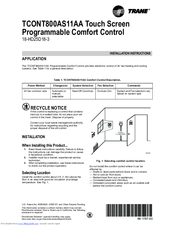Trane TCONT800AS11AA Installation Instructions Manual