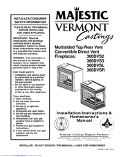 Majestic Vermont Castings 360DVSL Installation Instructions & Homeowner's Manual