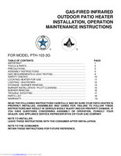 Napoleon PTH-103-3G Installation, Operation And Maintenance Instructions