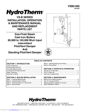 Hydrotherm VSB2-605 Installation, Operation & Maintenance Manual And Replacement Parts List