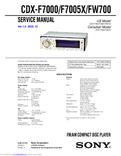 Sony CDX-FW700 - Fm/am Compact Disc Player Service Manual