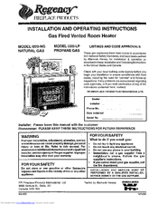 Regency U20-LP Installation And Operating Instructions Manual