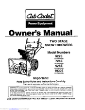 Cub Cadet 926E Owner's Manual