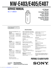 Sony NW-E507 - Network Walkman 1 GB Digital Music Player Service Manual