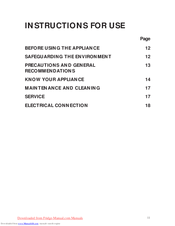 Whirlpool AFB 828 Instructions For Use Manual