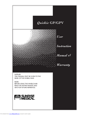 Sunrise Medical Quickie GPV User Instruction Manual & Warranty