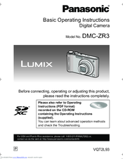 Panasonic Lumix DMC-ZR3 Basic Operating Instructions Manual