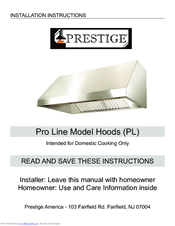 Prestige Pro Line Model Hoods Installation Instructions Manual
